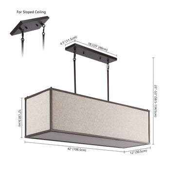 Cole 42" Minimalist Industrial Rectangular Linen Iron Linear LED Pendant - JONATHAN Y